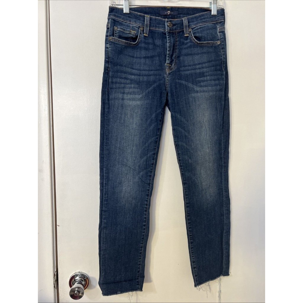 7 For All Mankind Women's Roxanne Ankle Slim Size 27 Skinny Distress Hem